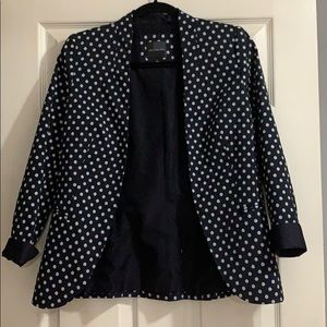 Navy blue and light blue polkadot lined  blazer